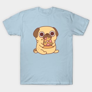 Cute Little Pug Eating A Pizza T-Shirt